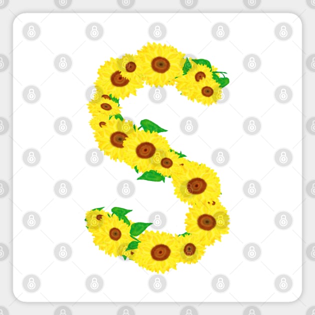 Sunflowers Initial Letter S (White Background) Magnet by Art By LM Designs 